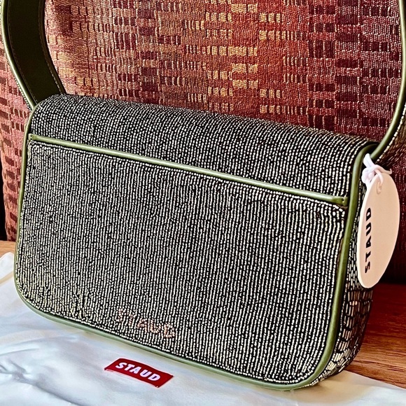 🌺🎉HP🎉🌺 NWT Staud Beaded Tommy Shoulder Bag Avocado - Picture 8 of 16